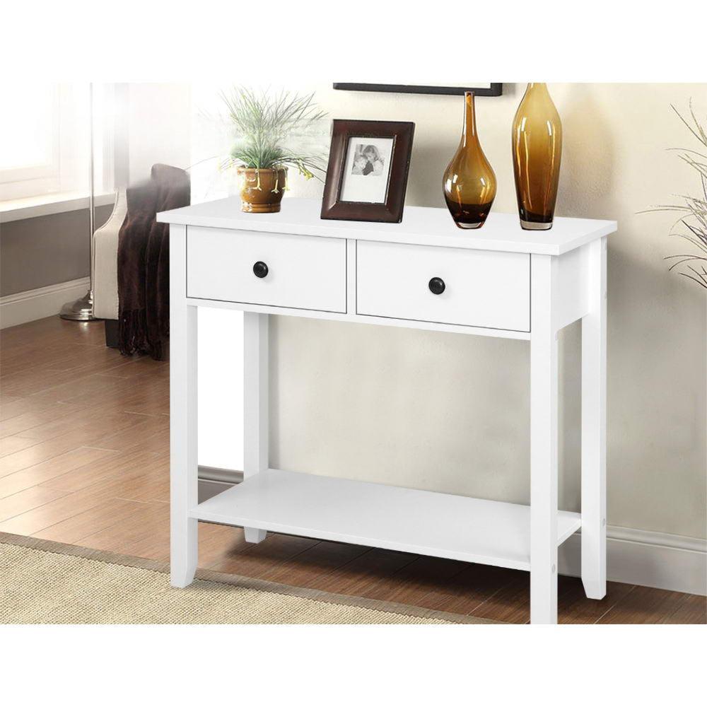 Hallway Console Table Hall Side Entry 2 Drawers Display White Desk Furniture