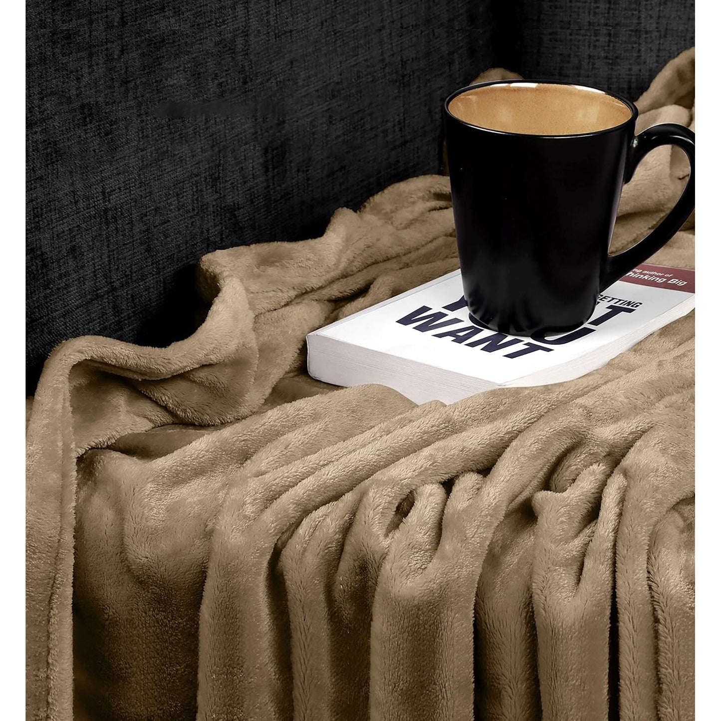 300GSM Microfibre Luxury Anti-Static Fuzzy Soft Fleece Blanket - Camel