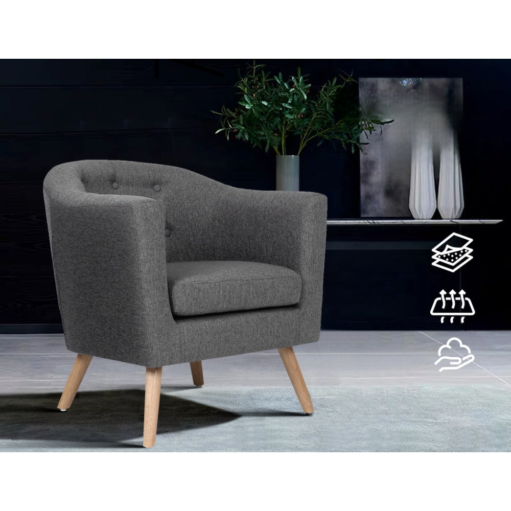 Armchair Tub Chair Single Accent Armchairs Sofa Lounge Fabric Grey