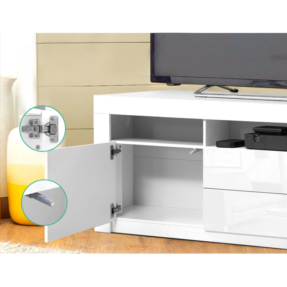 TV Cabinet Entertainment Unit Stand RGB LED Gloss Drawers 160cm White