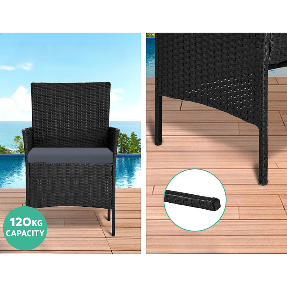 Outdoor Wicker Patio Dining Lounge Set with Storage Cover - Black
