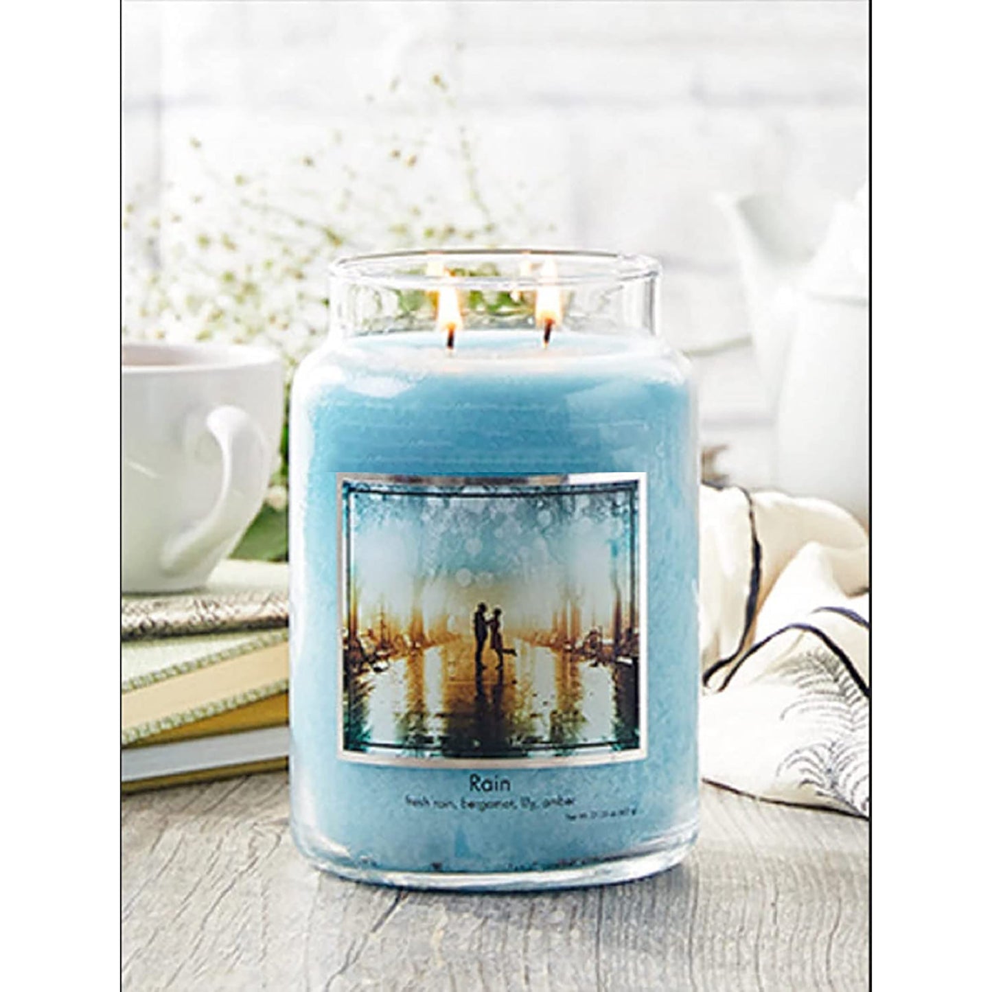Rain Large Glass Apothecary Jar Scented Candle 21.25 oz - Blue