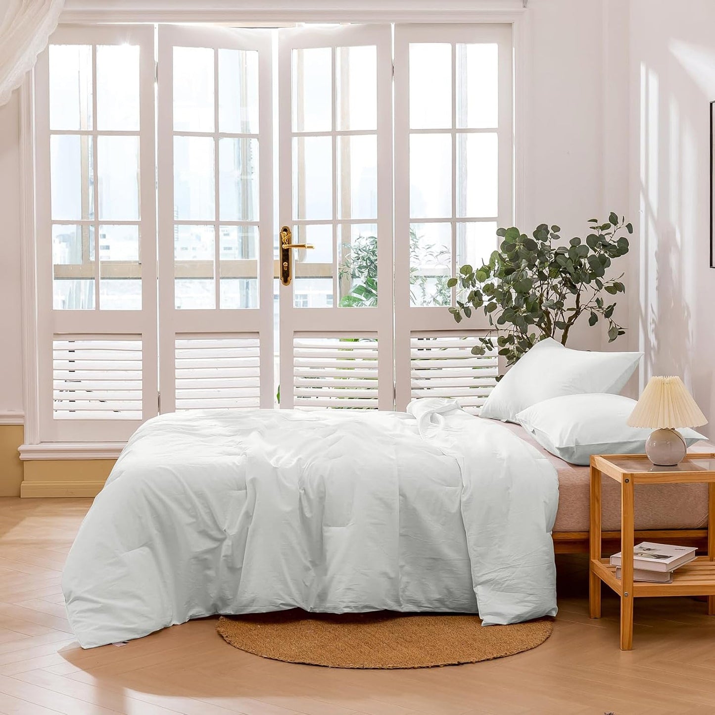 225TC Soft and Cozy Hypoallergenic Cotton Washed Quilt Cover Set - White