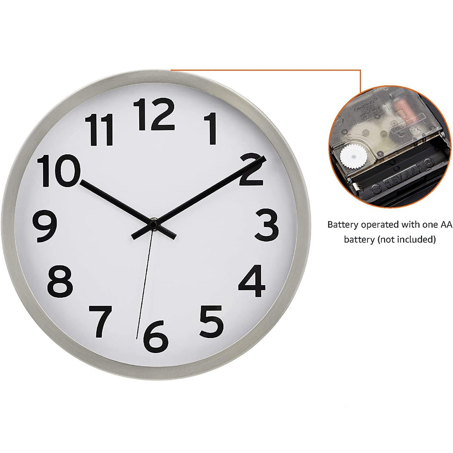 Battery Operated Wall Clock for Living Room Bedroom Kitchen Office Decor - Nickel