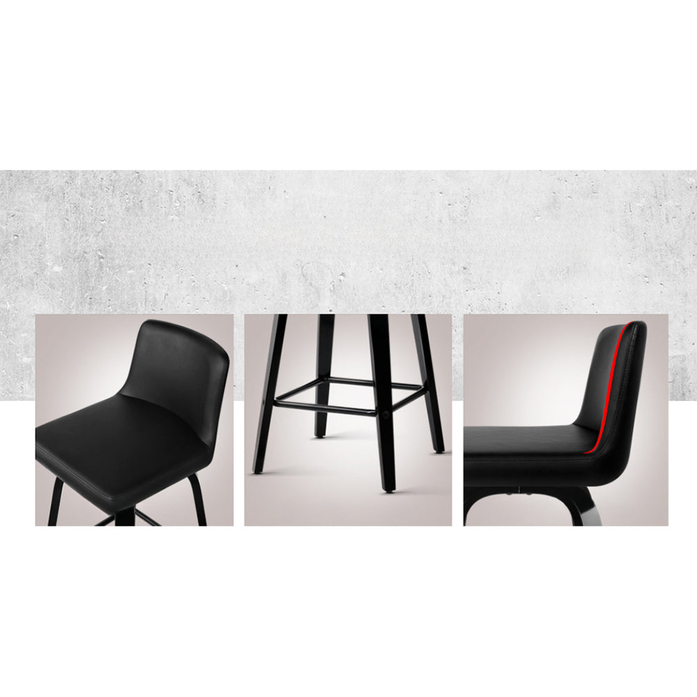 Set of 4 Wooden PU Leather Bar Stool - Black