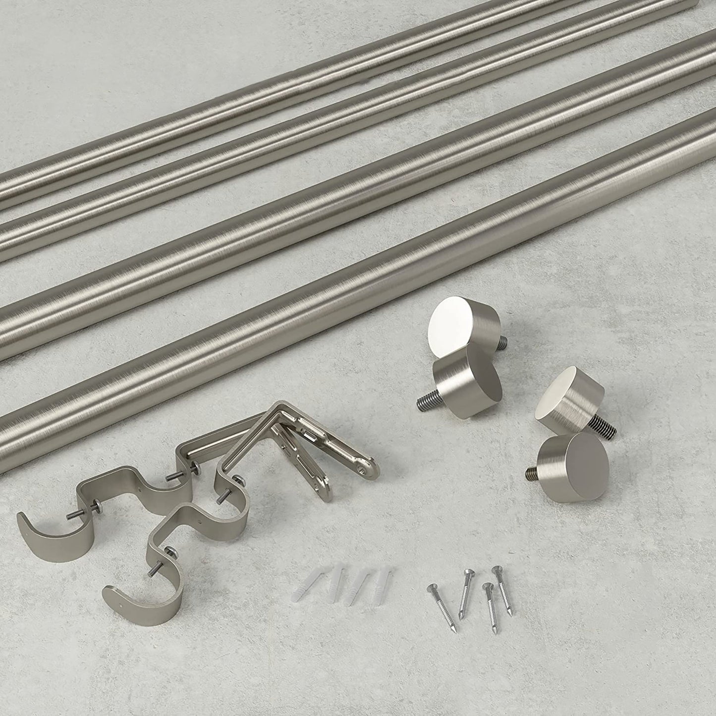 Double Curtain Rod Includes 2 Matching Finials Brackets and Hardware 1 Inch - Nickel