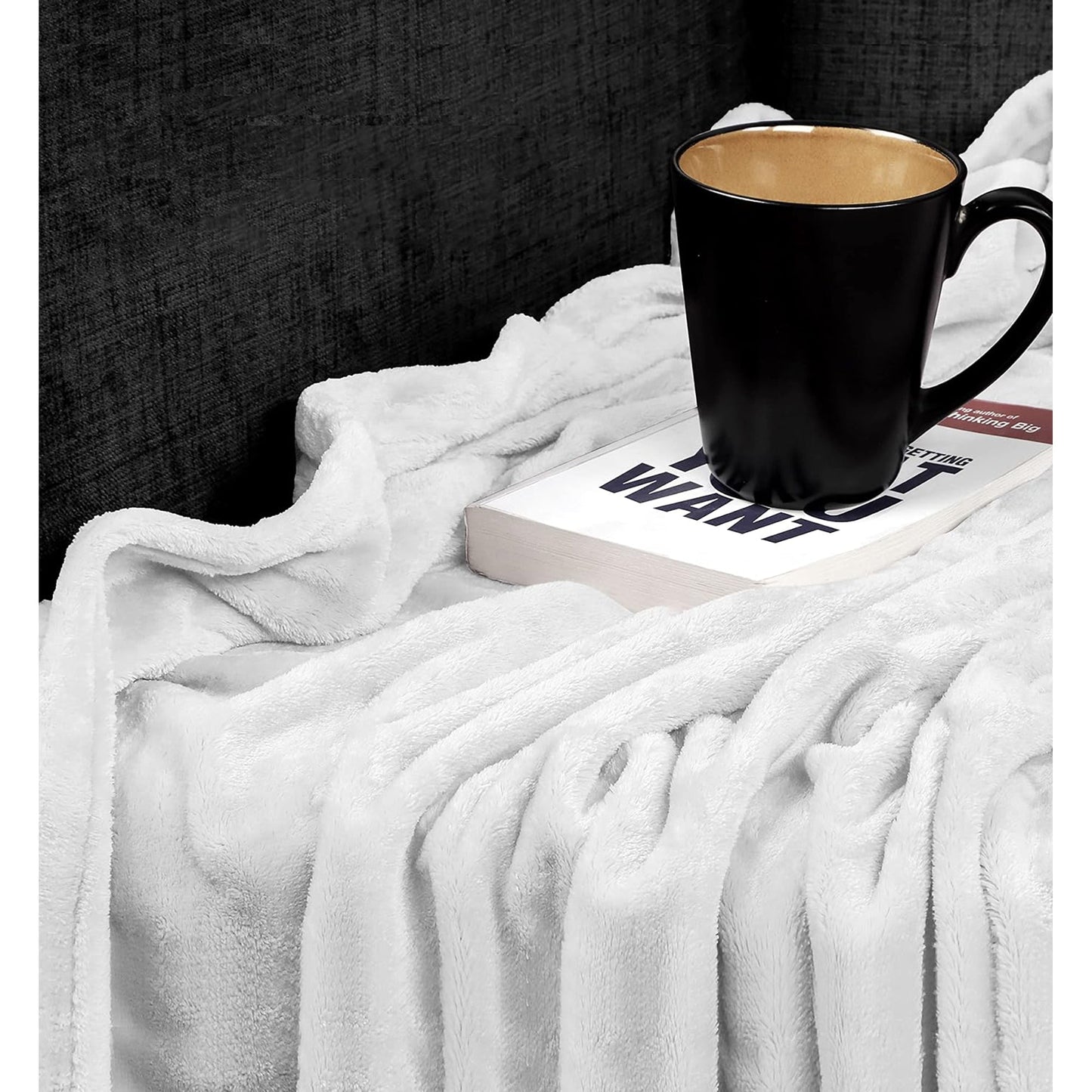 300GSM Microfibre Anti-Static Fuzzy Soft Fleece Blanket - White