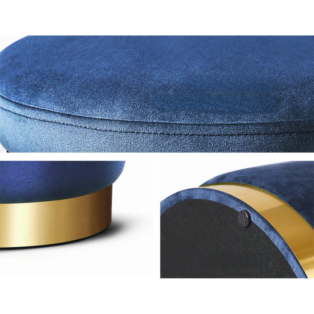 Foot Stool Round Velvet Storage Ottoman Foot Rest Pouffe Footstool Navy
