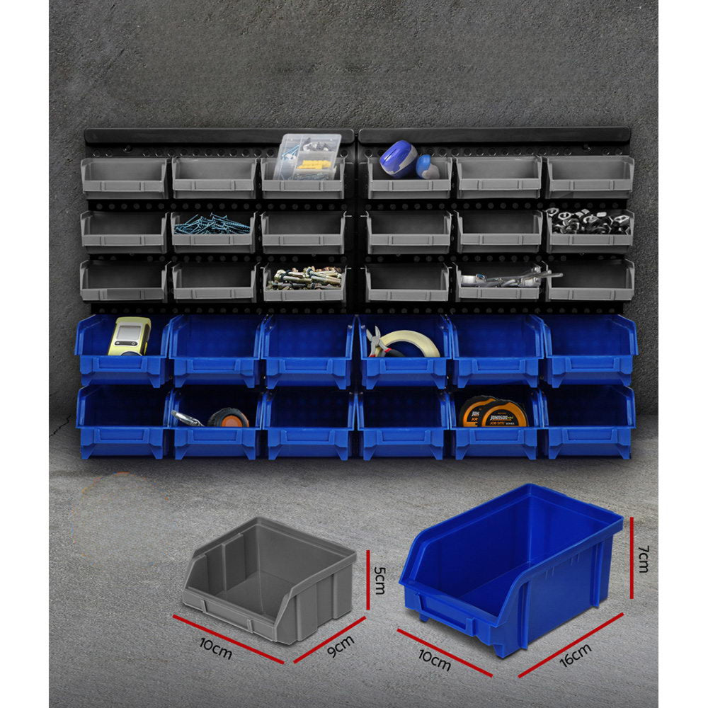 Wall Mounted Storage Bin Rack Tool Garage Organiser - 60 Bins