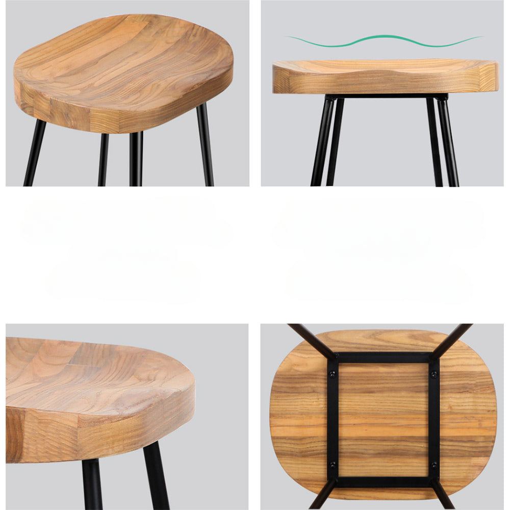 Set of 2 Elm Wood Backless Bar Stools 65cm - Black and Light Natural