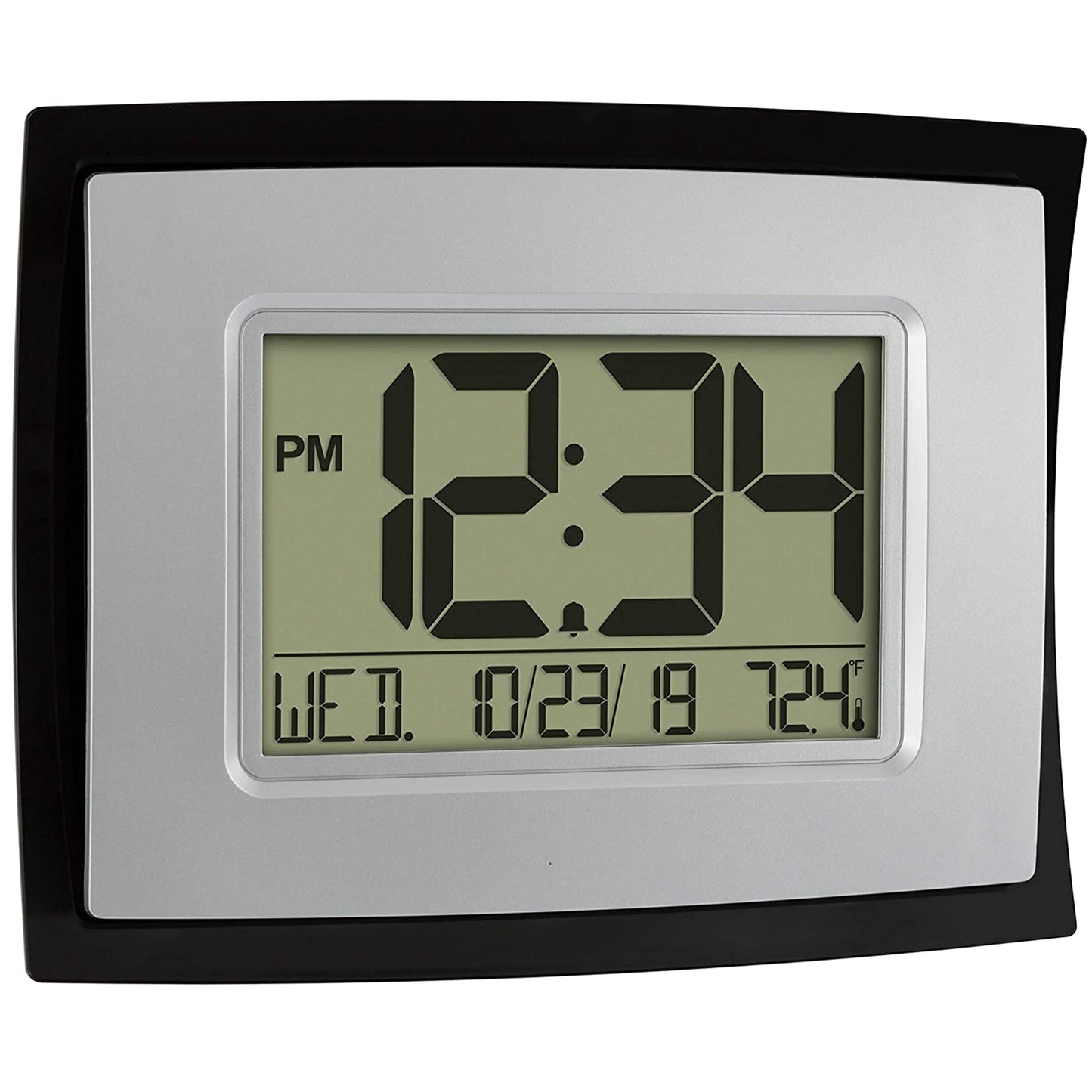 LCD Large Display Digital Wall Clock with Temperature and Calendar - Silver Black