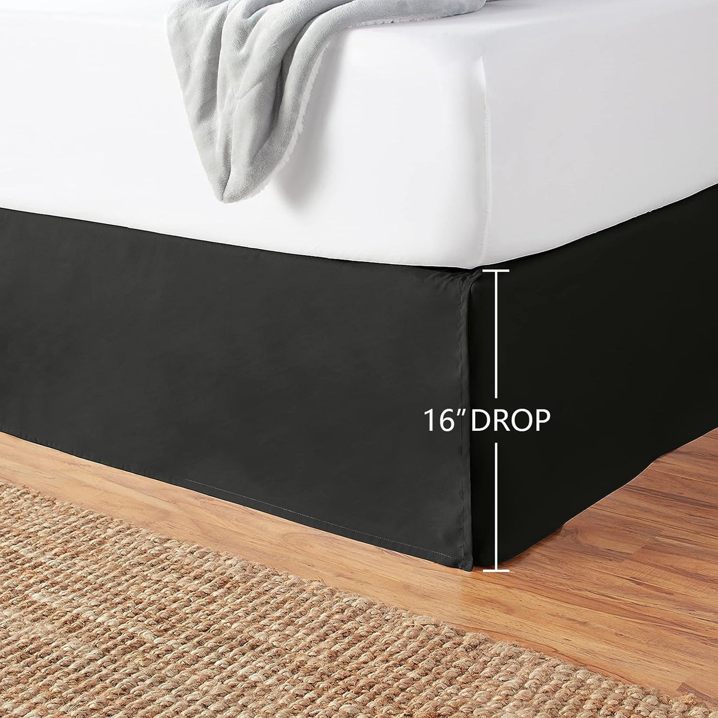 Polyester Lightweight Pleated Bed Skirt - Black