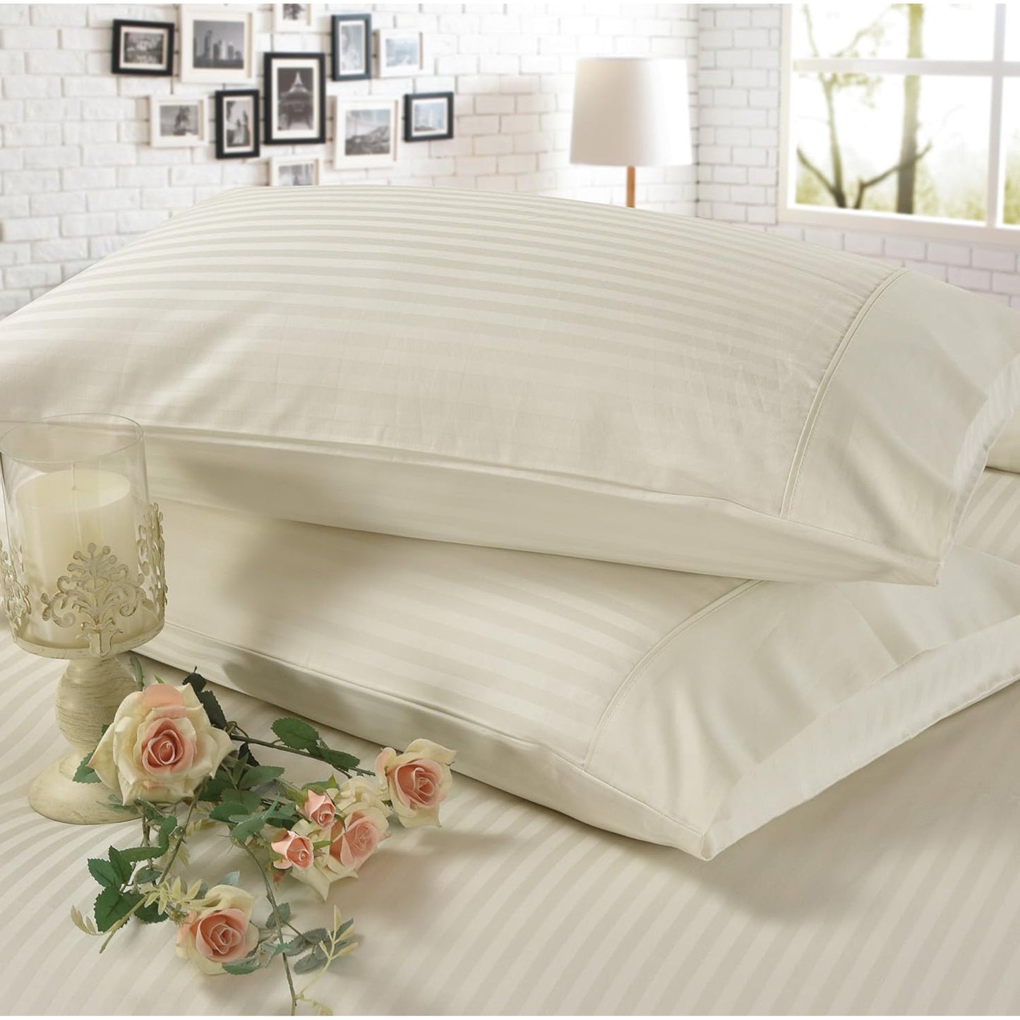 1200TC Egyptian Cotton Luxury Deep Pocket Bed Sheet Set - Ivory Stripe