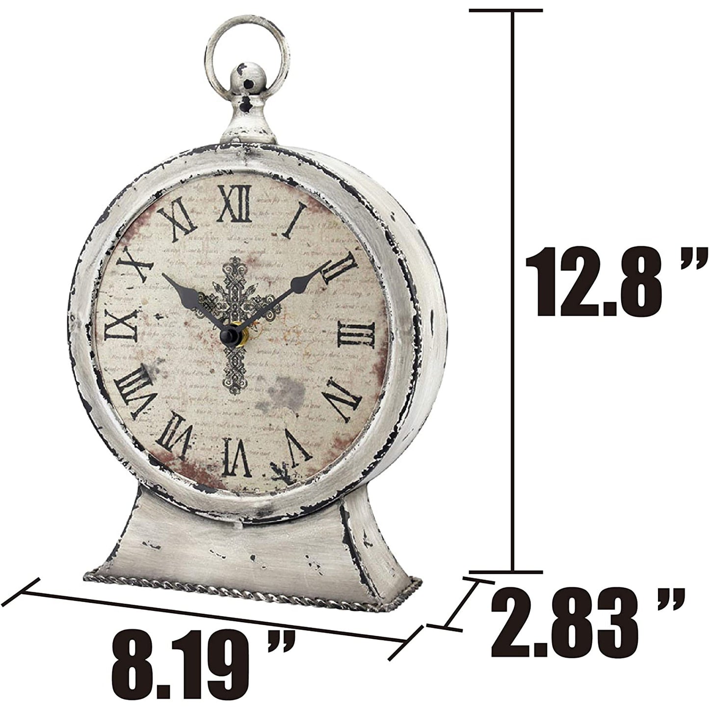 Decorative Battery Operated Table Top Clock with Roman Numerals and Antique Finish 12 Inches