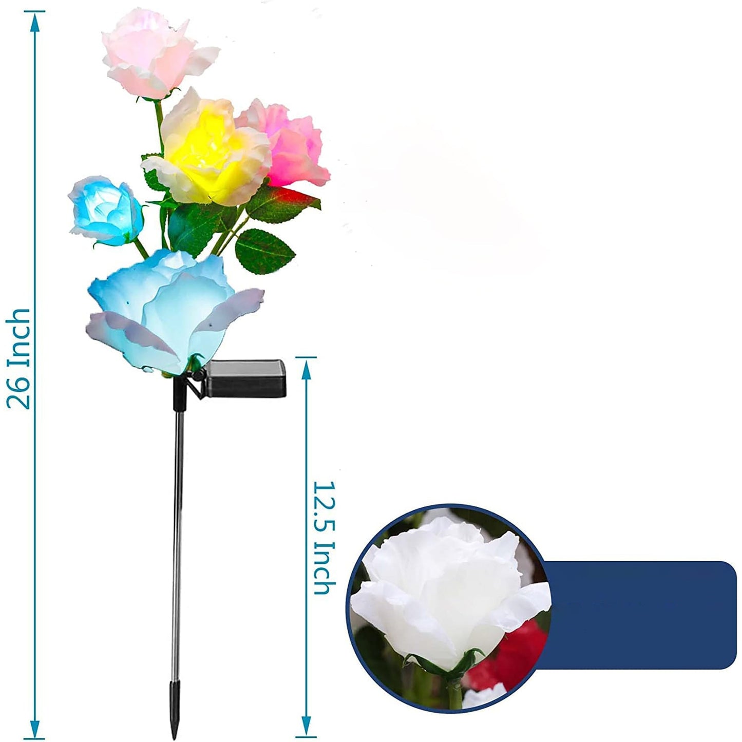 Outdoor Solar Garden Lights with 7 Color Changing Rose Lights 2 Pack - Red and White