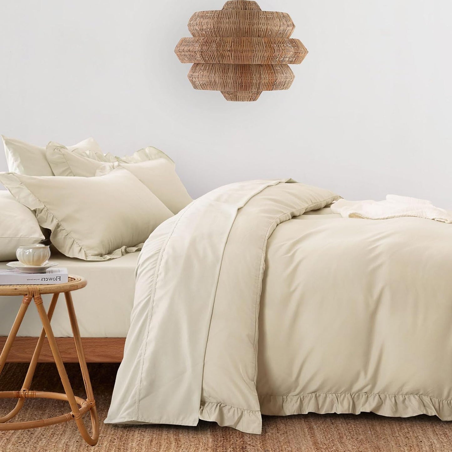 1000TC Ultra Soft Microfiber Duvet Doona Cover Quilt Cover Set - Ruffle Light Beige