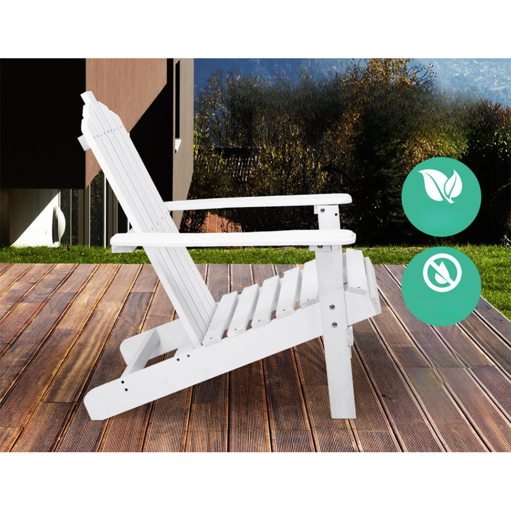 Outdoor Sun Lounge Beach Wooden Adirondack Patio Chair with Table - White