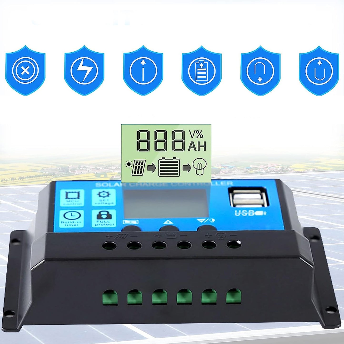 Multi Function Adjustable LCD Display Solar Panel Controller with 5V Dual USB Port Timer Setting