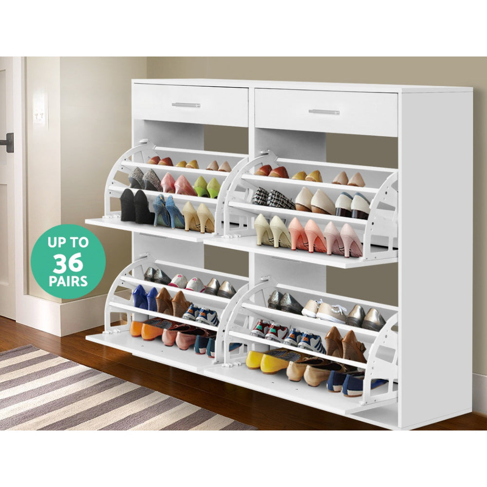 36 Pairs Shoe Cabinet Rack Organisers Storage Shelf Drawer Cupboard White