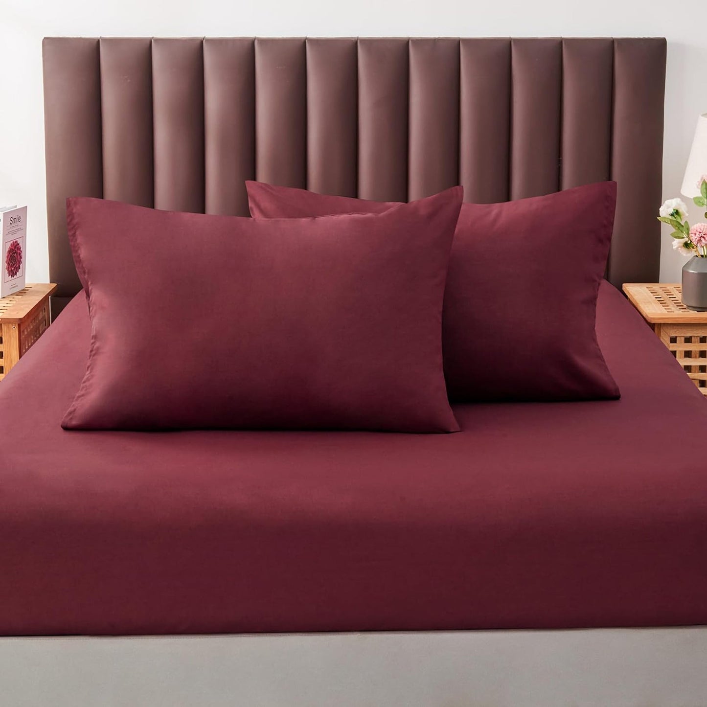 Envelope Closure Soft and Breathable 1000TC Cotton Blend Pillowcases - Burgundy