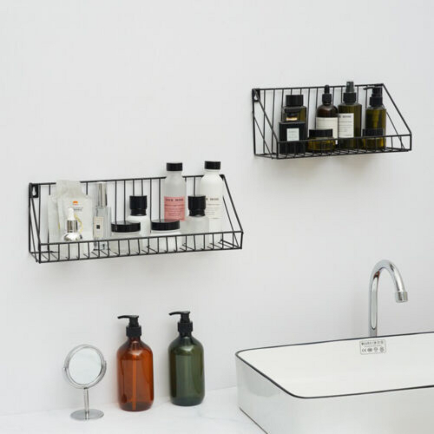 Black Industrial Wall DIY Storage Rack Floating Metal Wire Shelf Unit