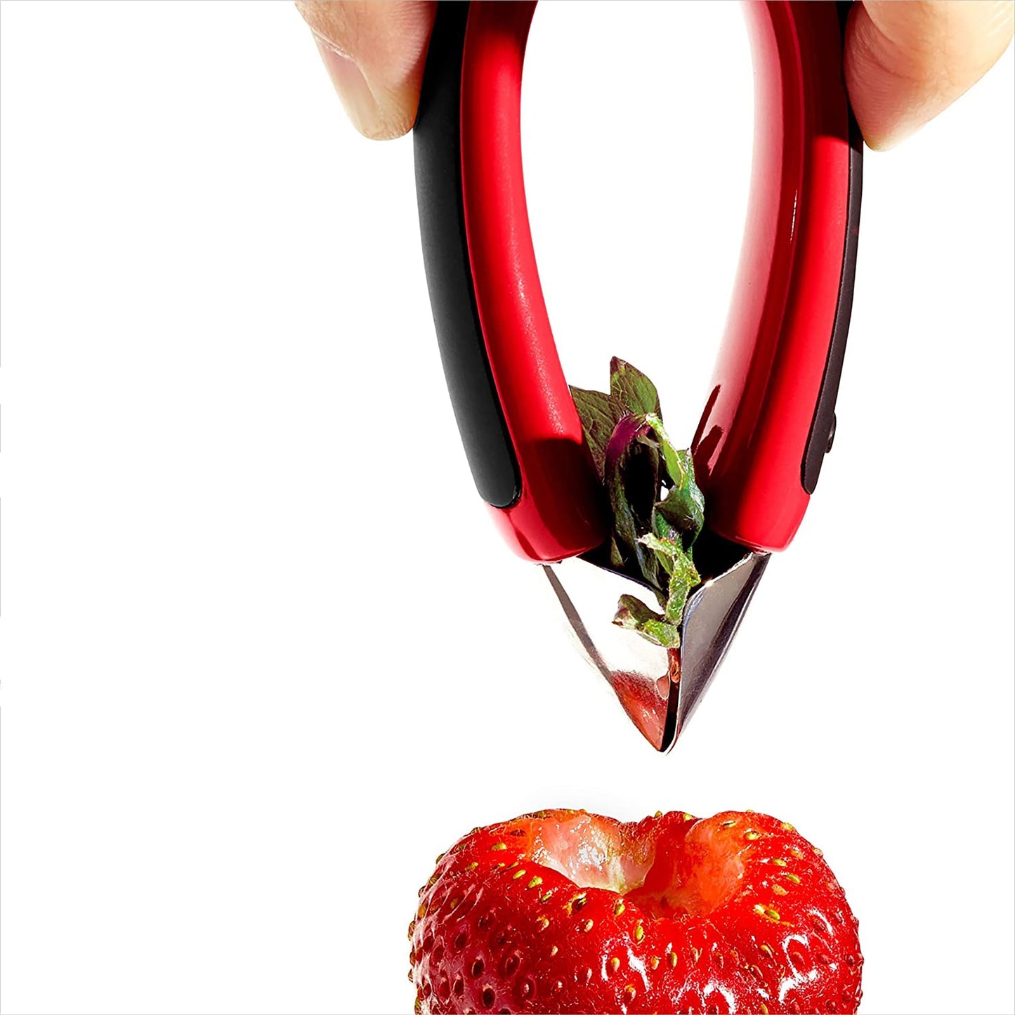 Stainless Steel Blade Strawberry Huller with Non Slip Grip - Red