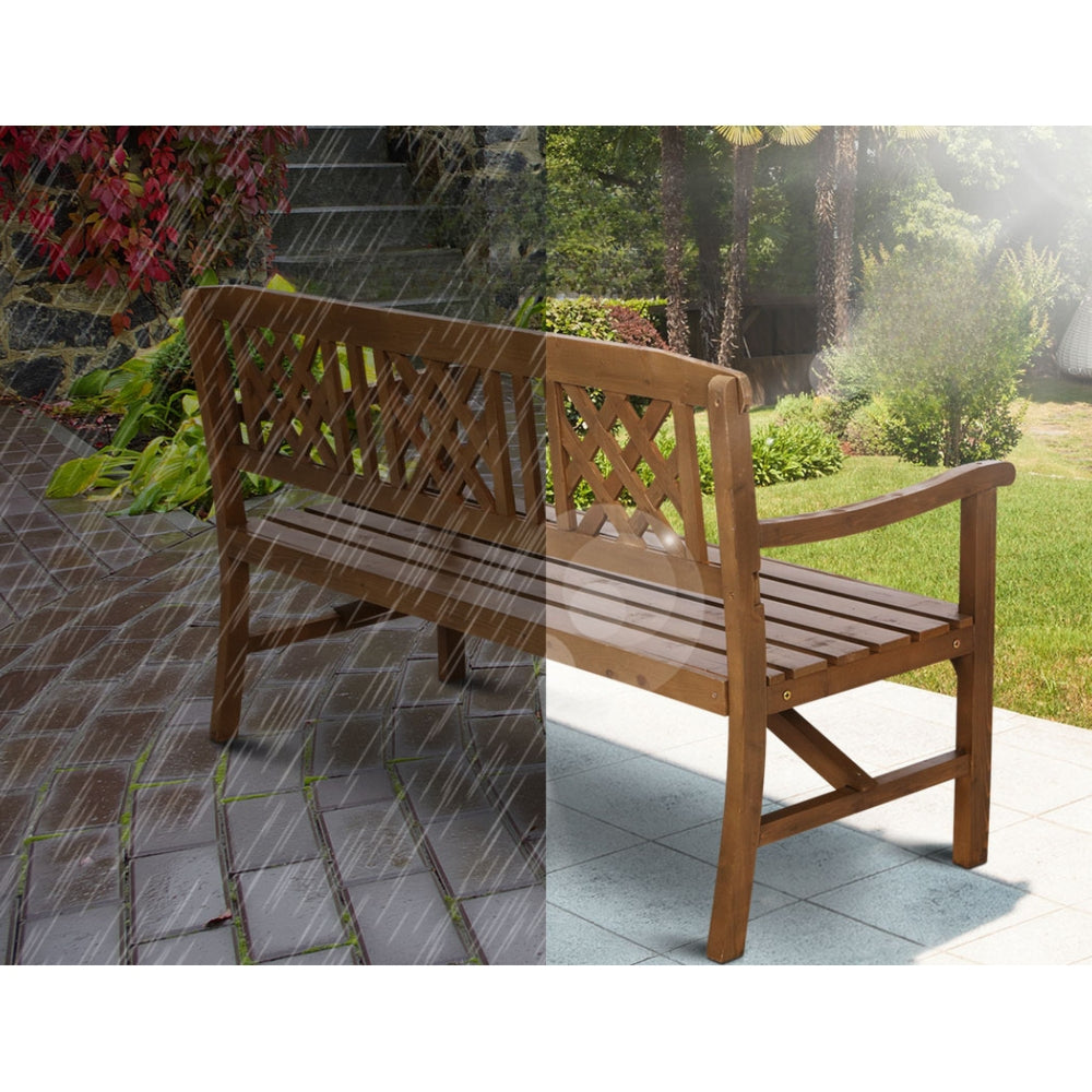 Wooden Outdoor Garden Bench Patio Lounge Chair 3 Seater - Natural