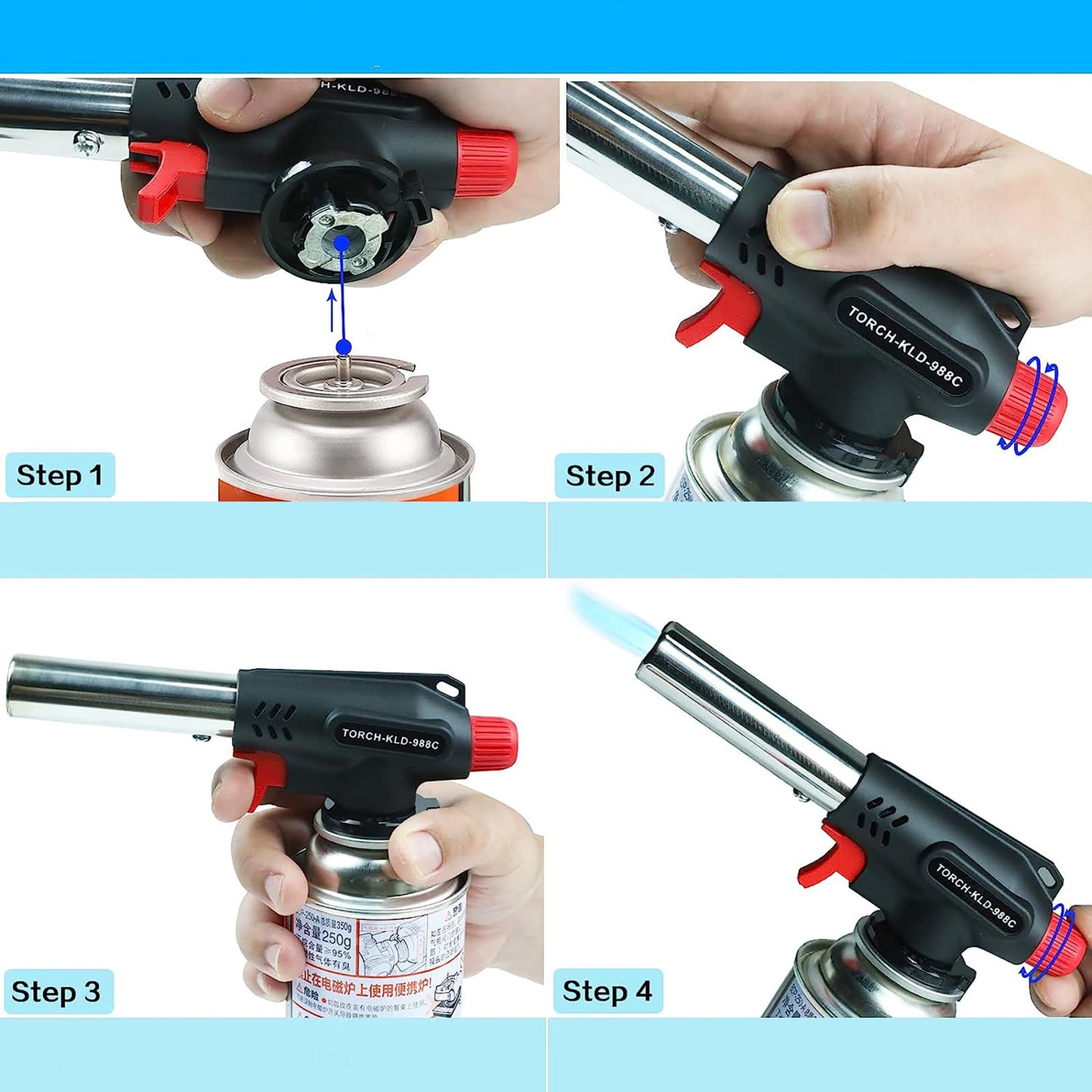 Multiple Use Butane Torch Kitchen Blow Lighter with Adjustable Flame - Black