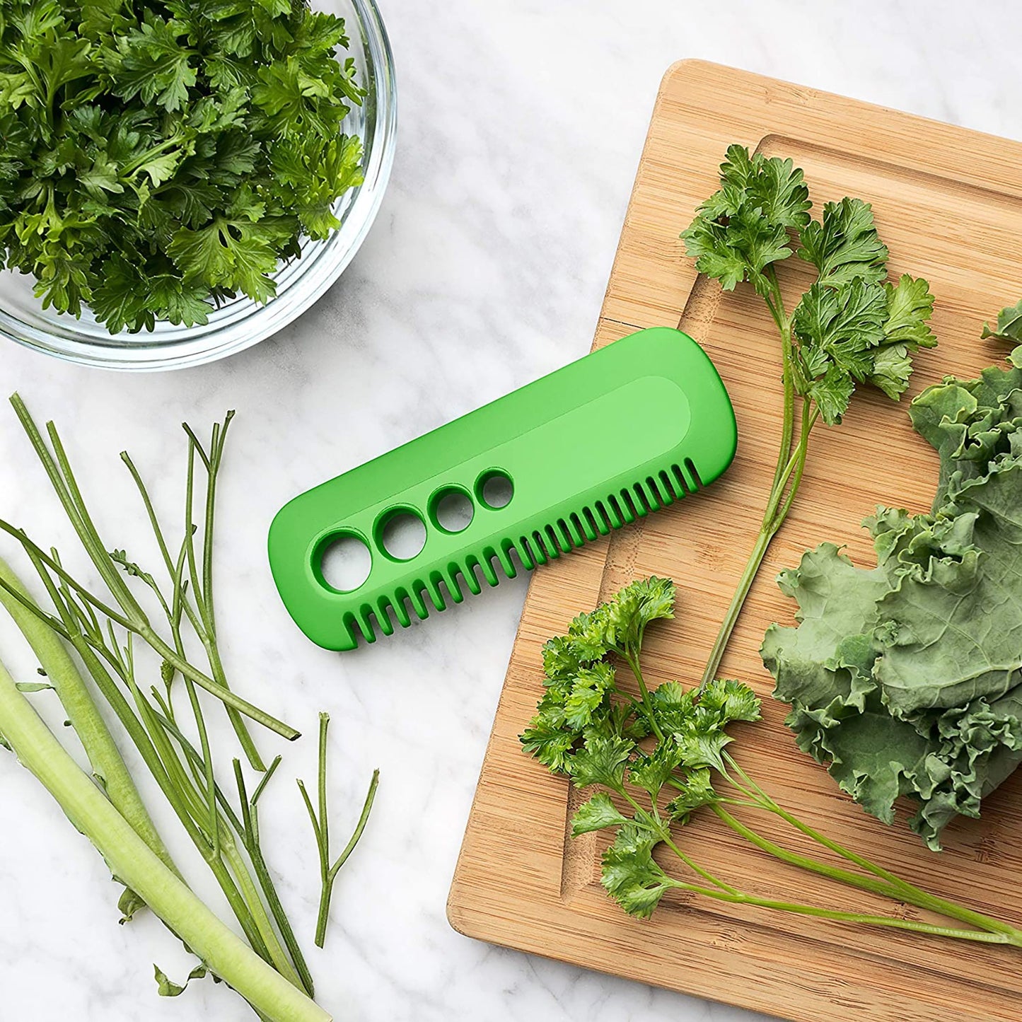 Quick and Efficient Herb and Kale Stripping Comb - Green