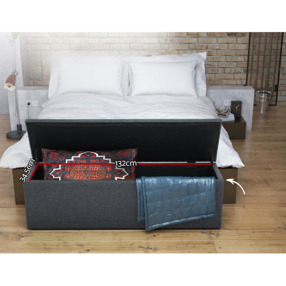 Storage Ottoman Blanket Box Linen Foot Stool Rest Chest Couch Grey