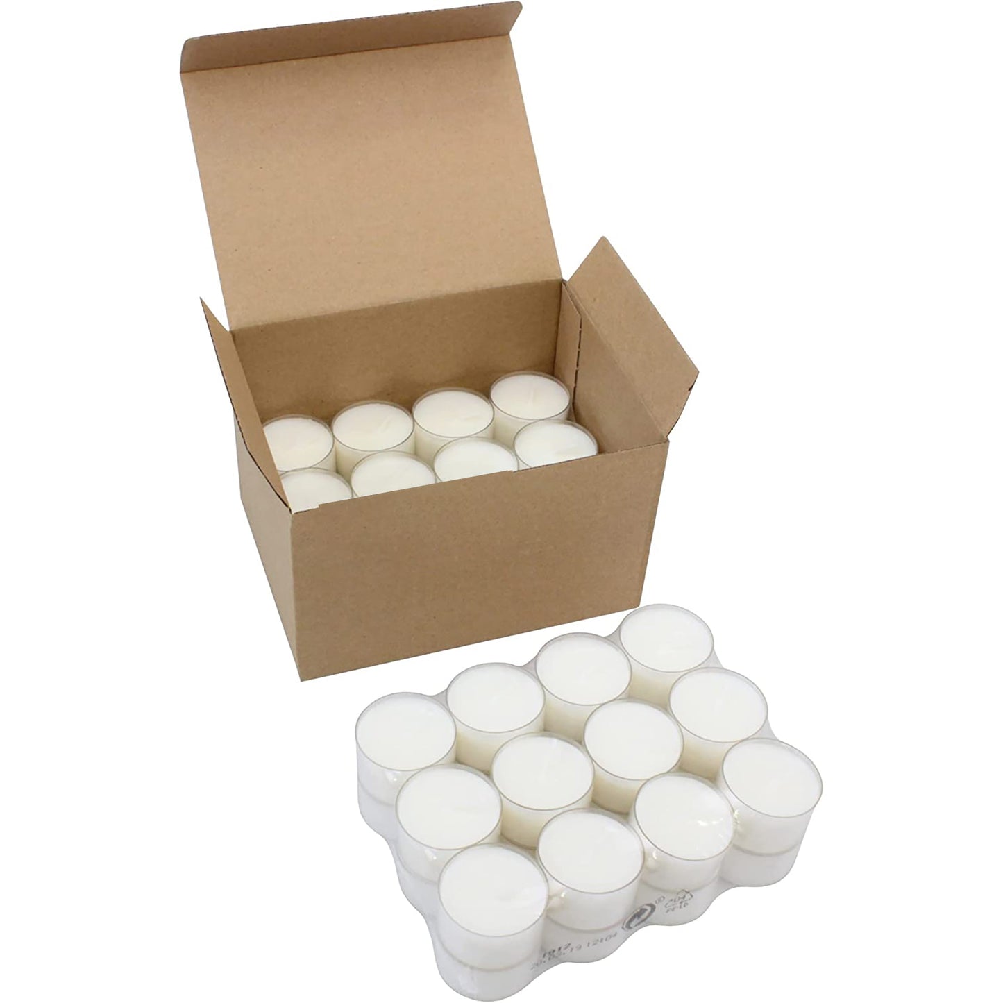 48 Pack Unscented Smokeless Long Clear Cup Tea Light Candles with 8 Hour Extended Burn Time
