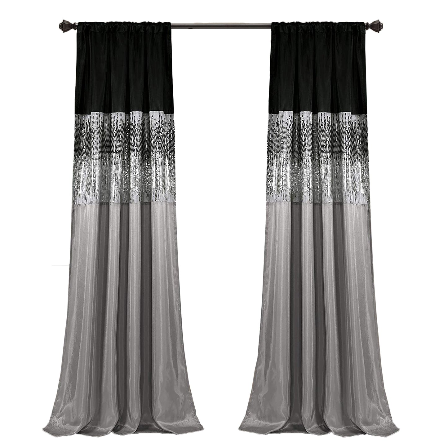 Faux Silk Night Sky Curtain Panel 84x42 Inches - Black and Gray