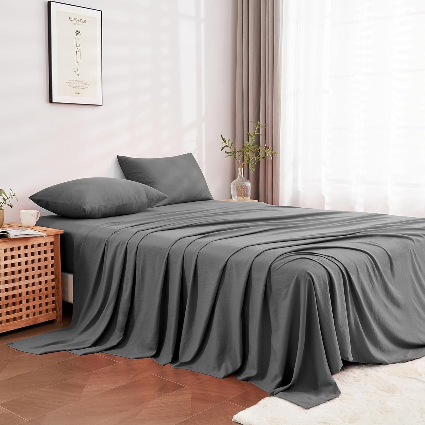 Premium 1800TC Breathable Ultra-Soft Microfibre Single Bed Sheet Set - Charcoal