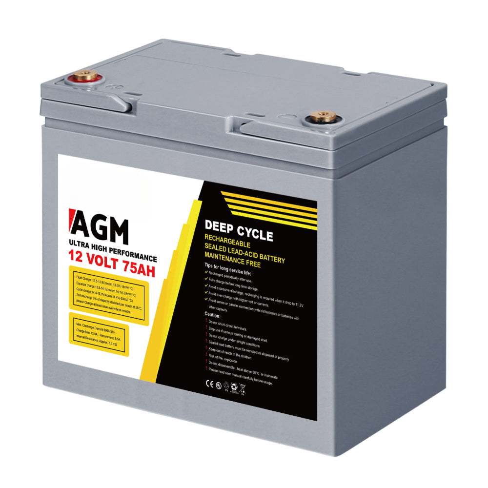Solar Powered Marine Battery Battery Caravan Box AGM 4WD 75Ah - 12V