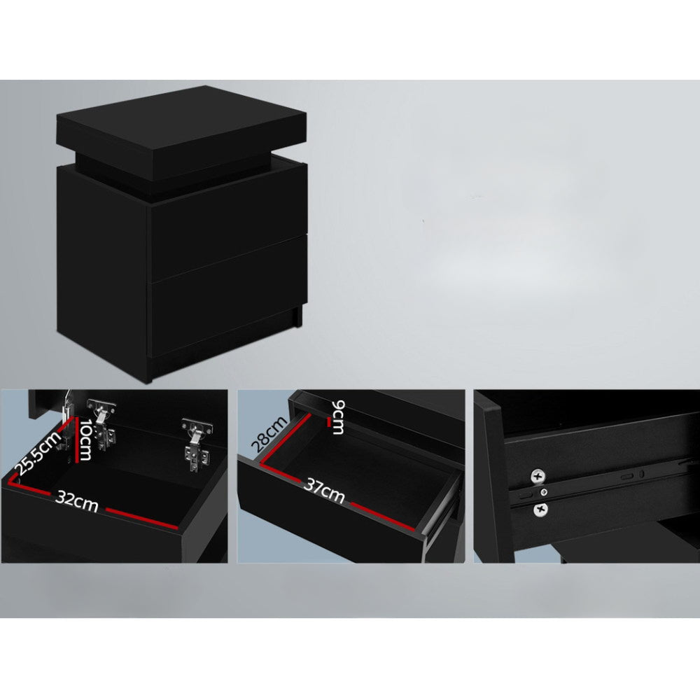 Bedside Tables 2 Drawers Side Table Storage Nightstand Black Bedroom Wood
