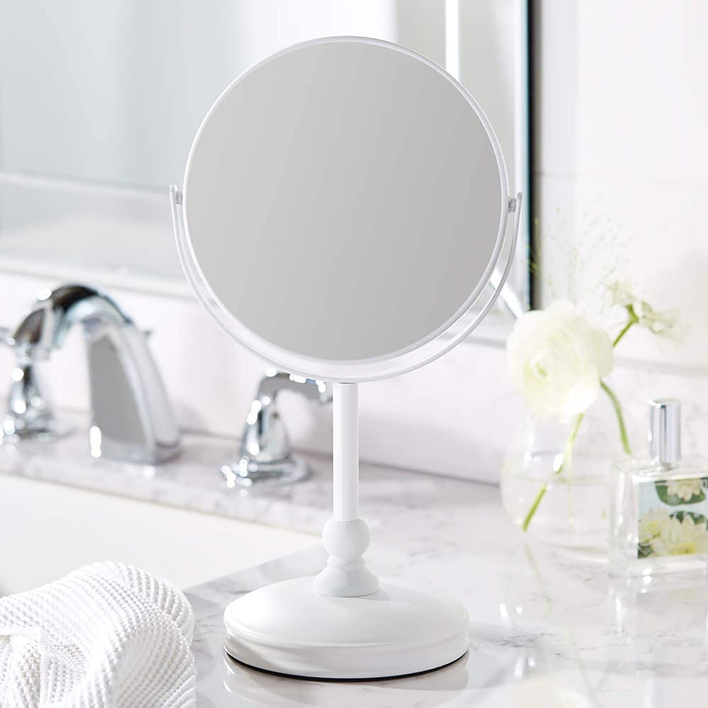 Vanity Mirror with Heavy Base Magnification - White