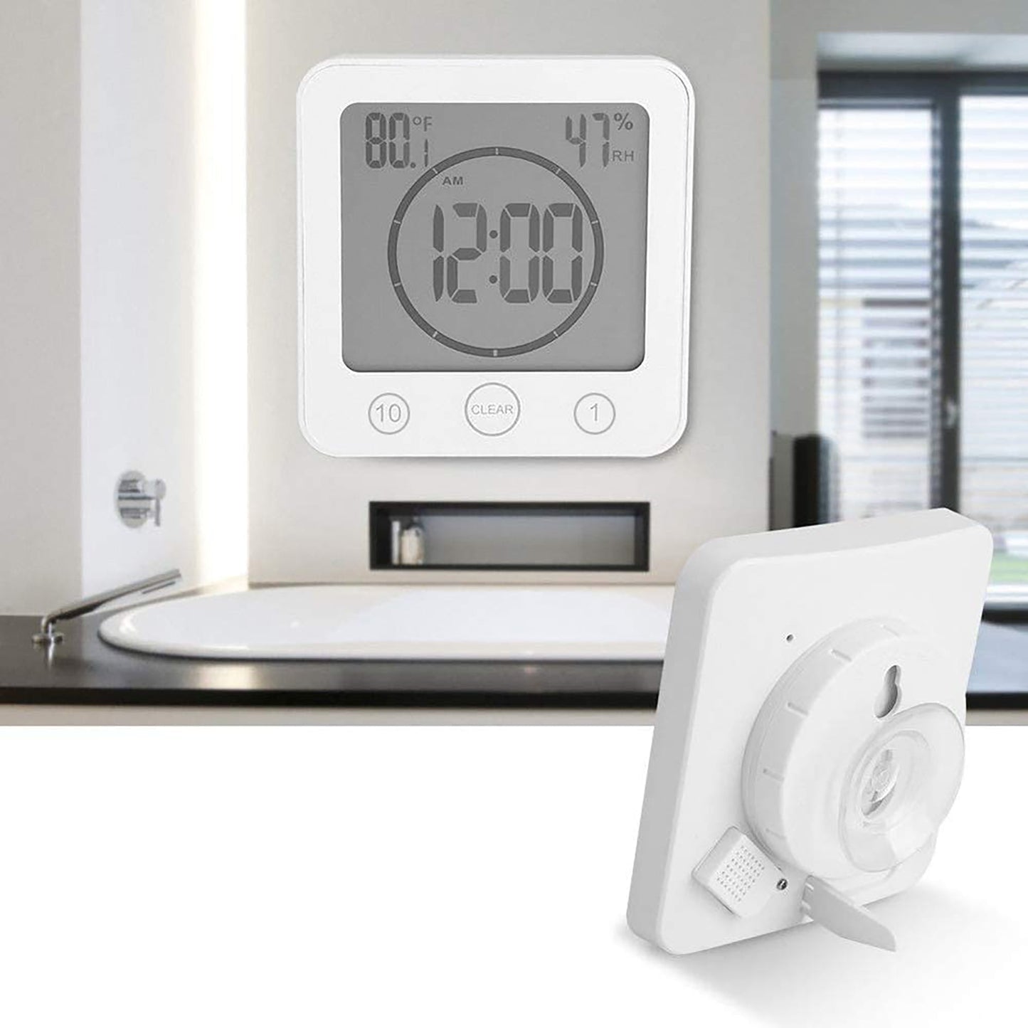 LCD Waterproof Bathroom Digital Shower Clock - White