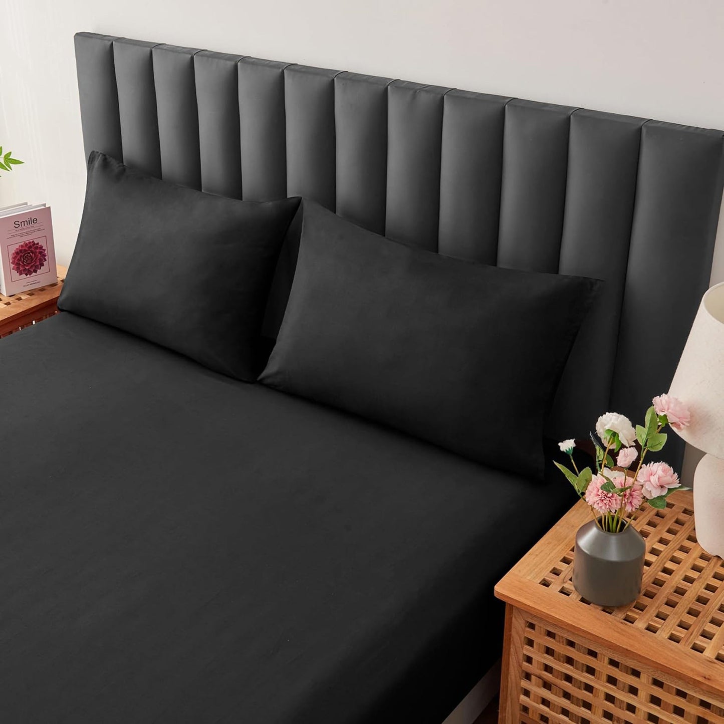 Envelope Closure Soft and Breathable 1000TC Cotton Blend Pillowcases - Black