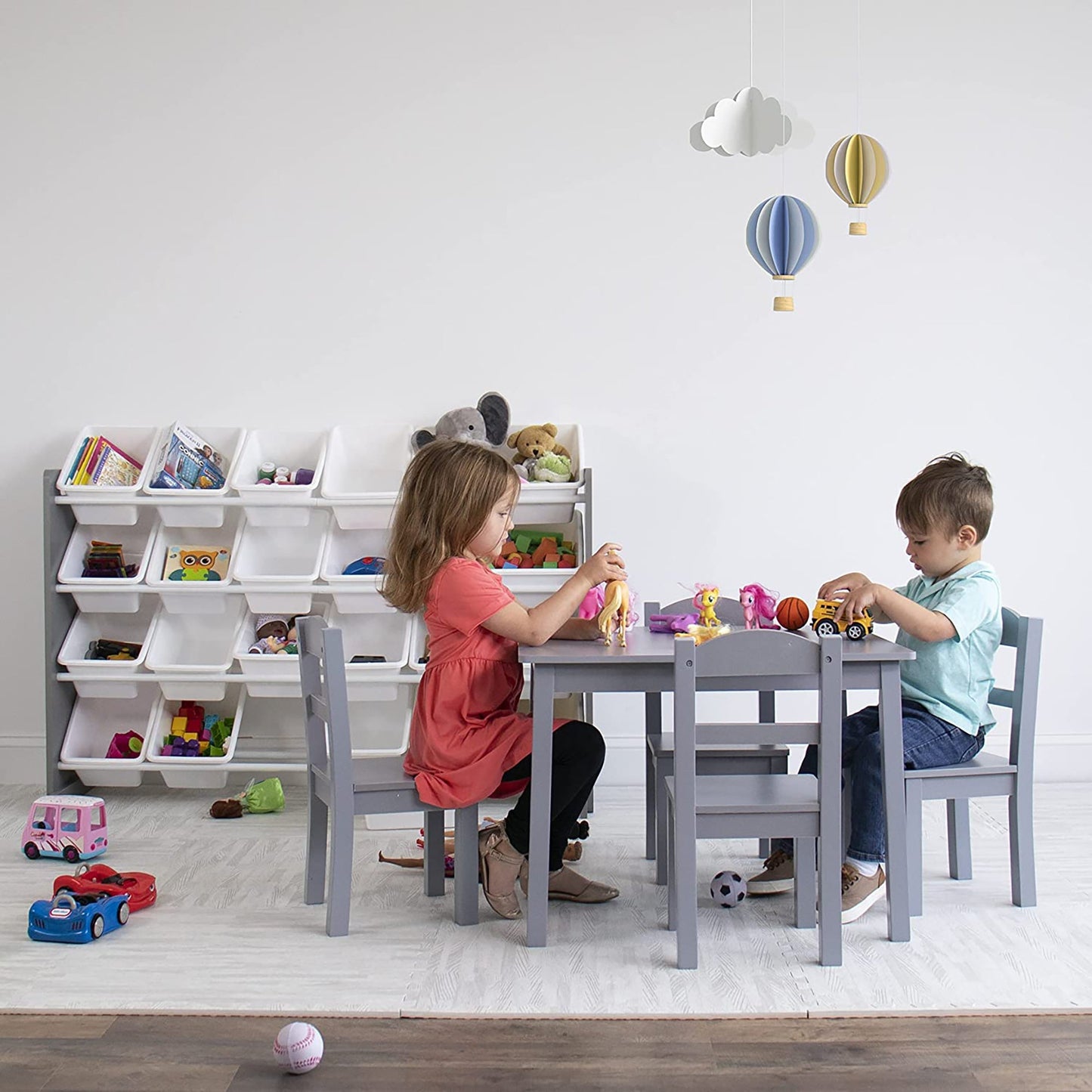 Kids Furniture Wood Table and 4 Chair Set - Grey