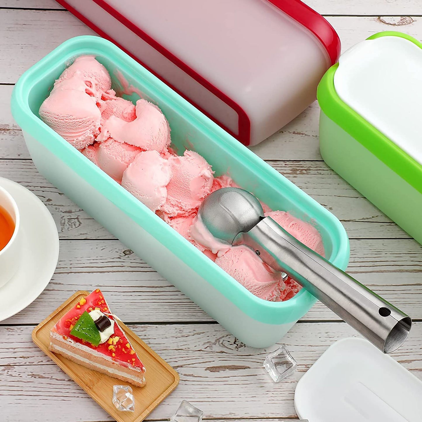 2 Pack Reusable Homemade Ice Cream Tubs Freezer Storage Container 1.5 Quarts - Green and Pink