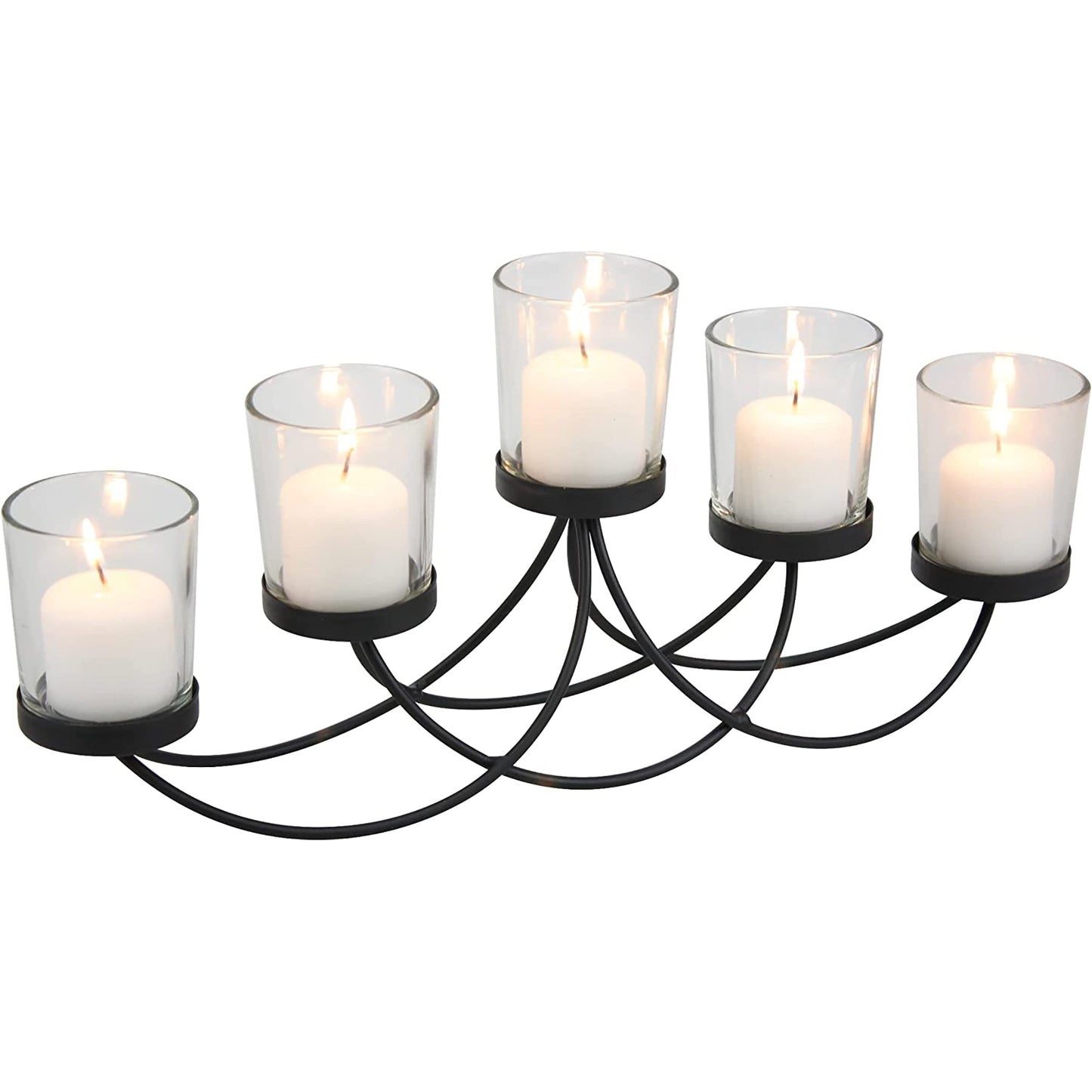 Elegant Metal Votive Candelabra Decorative Candle Centerpiece Candle Holder - Black