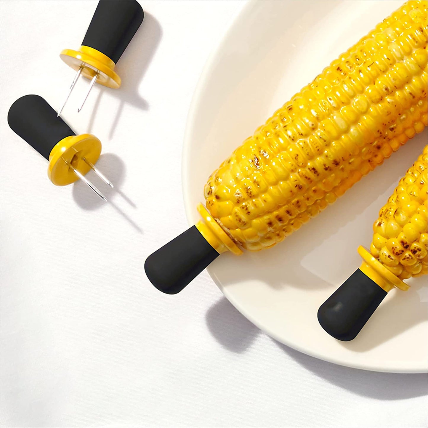 Corn Cob Holders 8 Pieces 2.6 x1 Inch - Black and Yellow