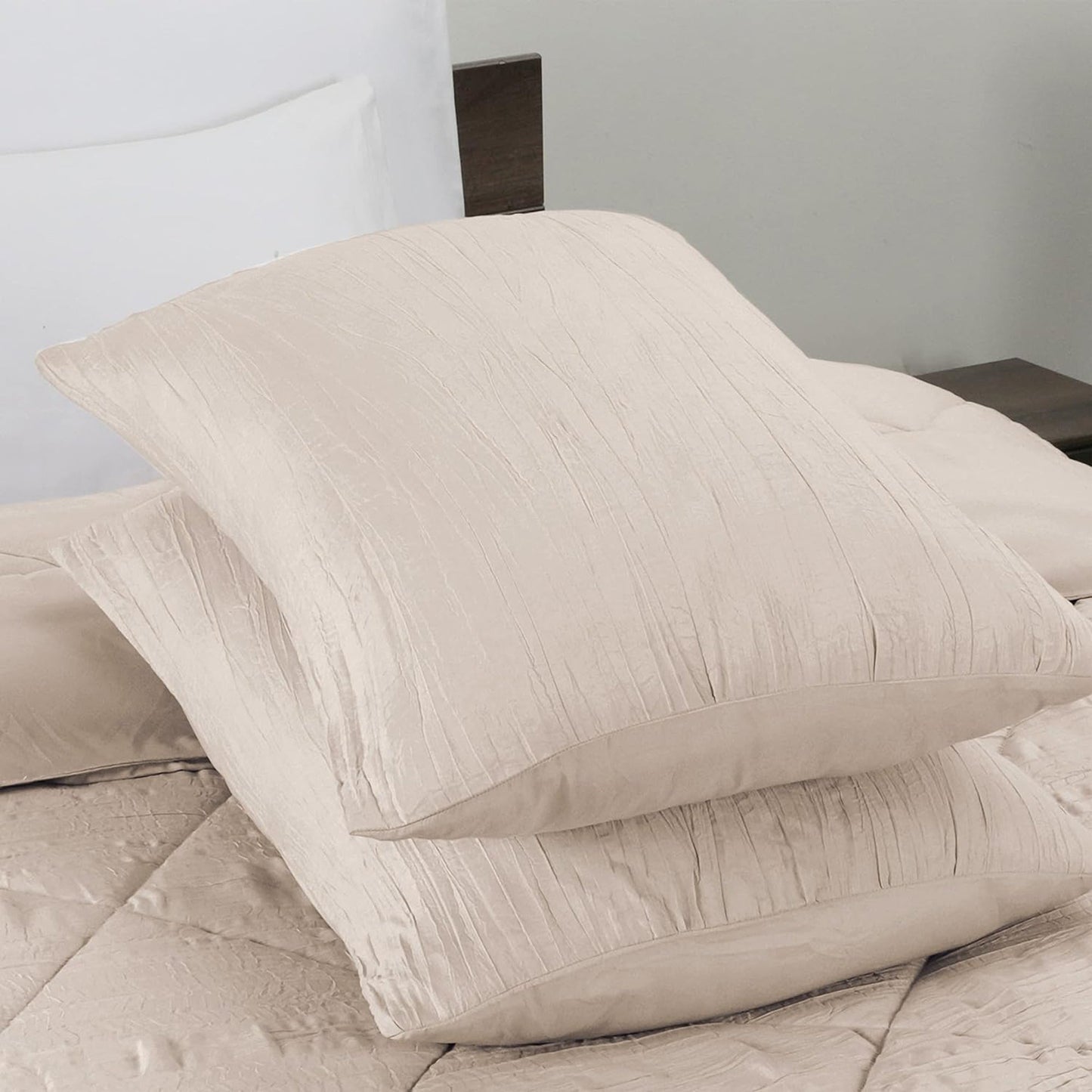 Warm and Cooling Crinkled Comforter Bedding Set - Beige