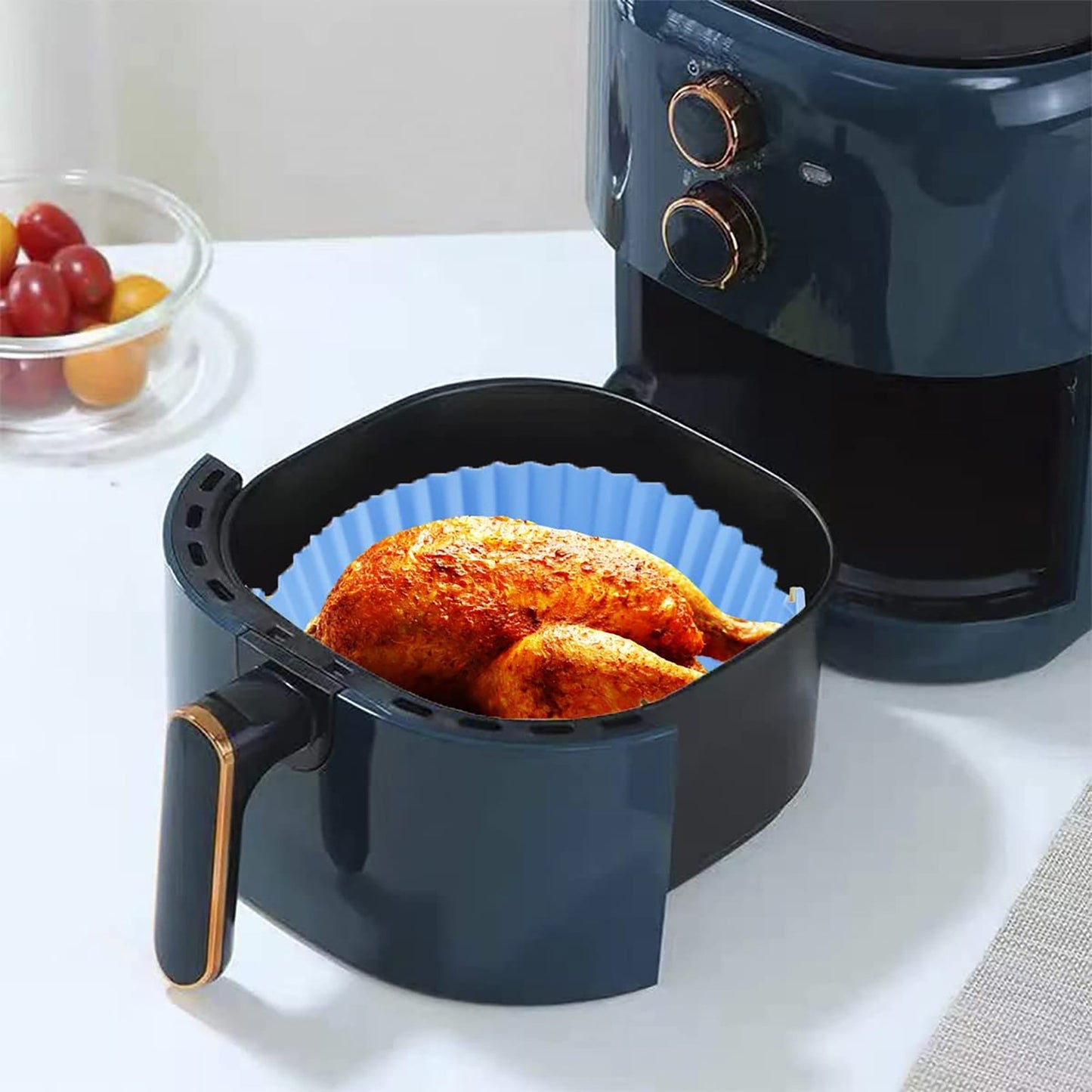 Air Fryer Reusable Non Stick Heat Resistant Silicone Pots 2 Pcs Style B - Blue