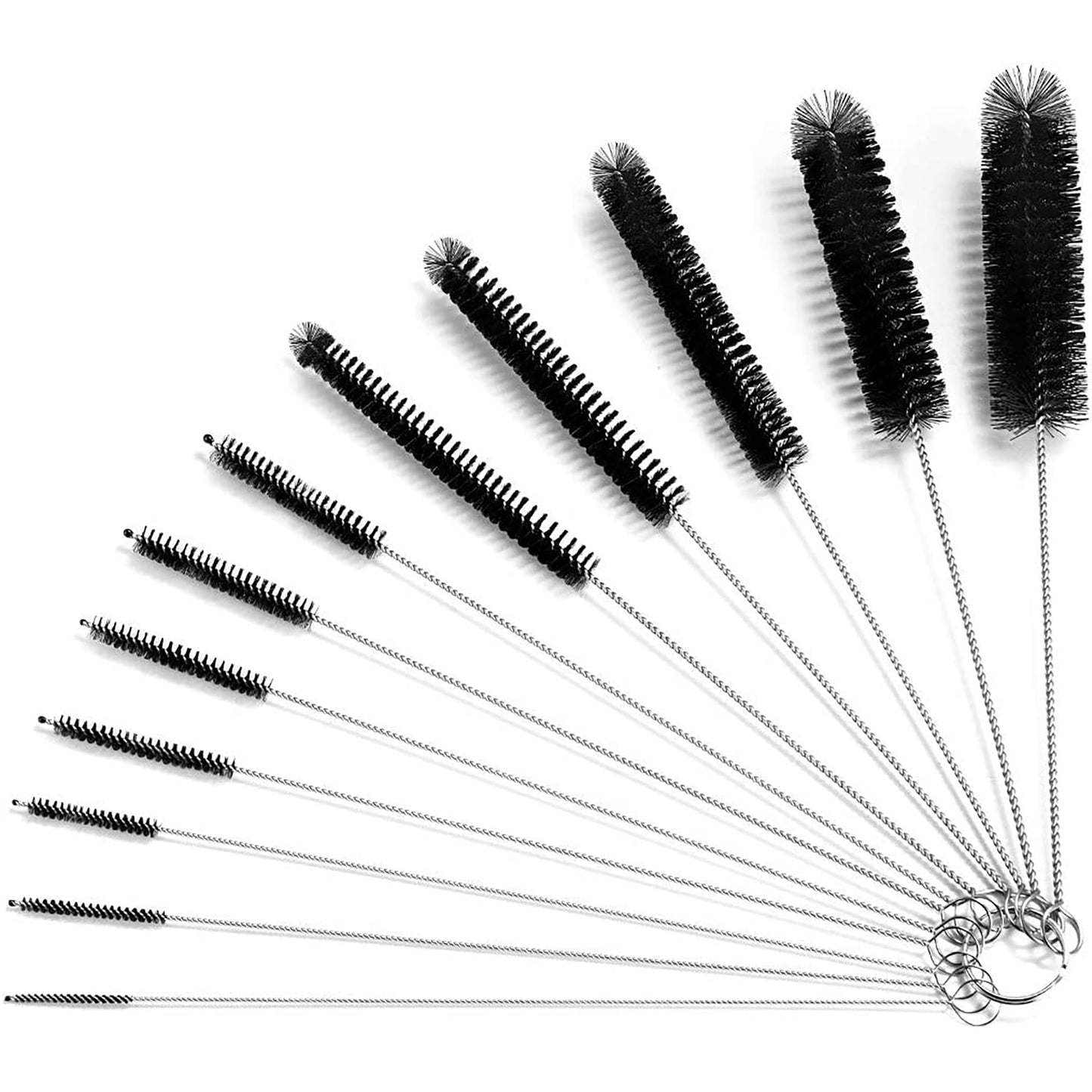 Stainless Steel Brushes for Cleaning Small Pipe Bottles and Reusable Straws 24 cm - Black