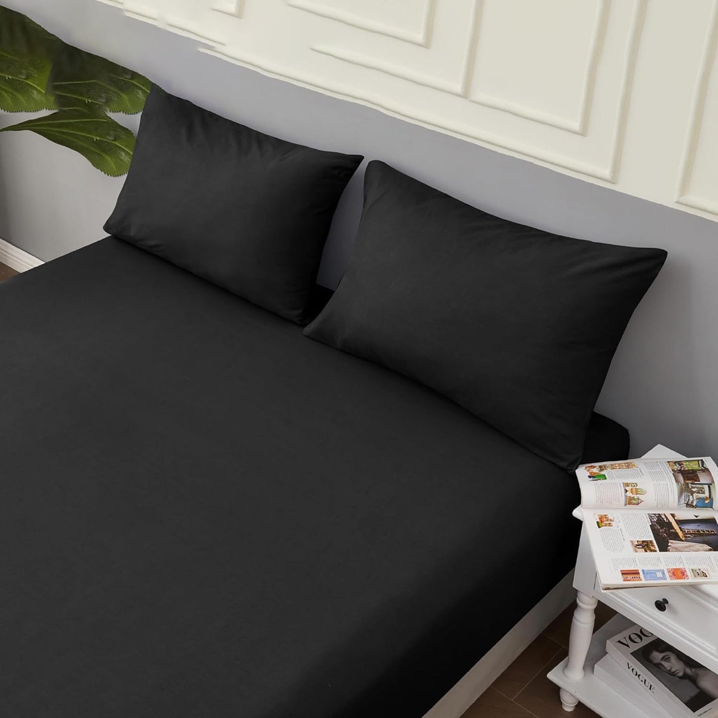 1200TC Sateen Weave Premium 100% Cotton Fitted Sheet - Black