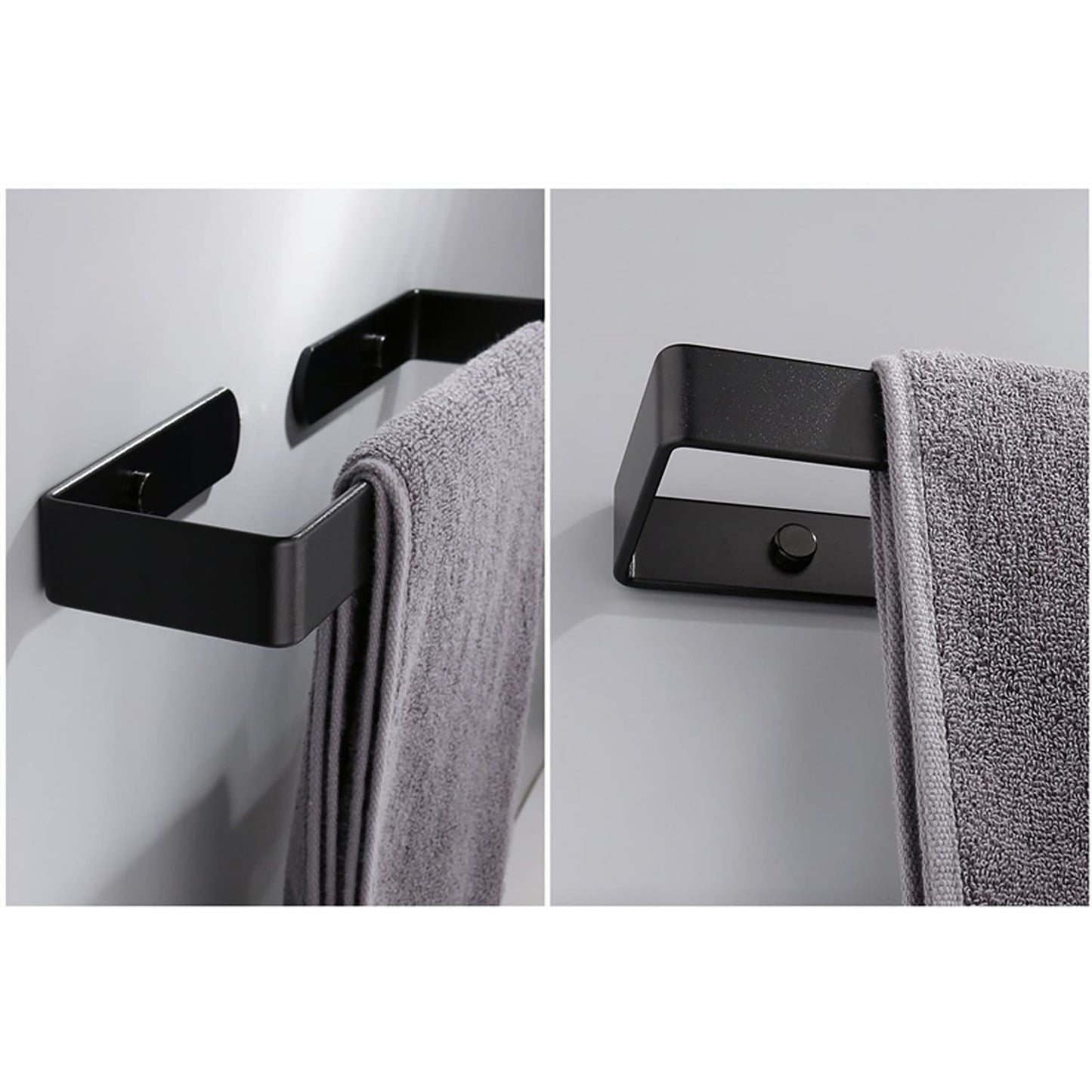 Heavy Duty Wall Mounted Square Base Aluminum Alloy Towel Bar for Bathroom - Matte Black