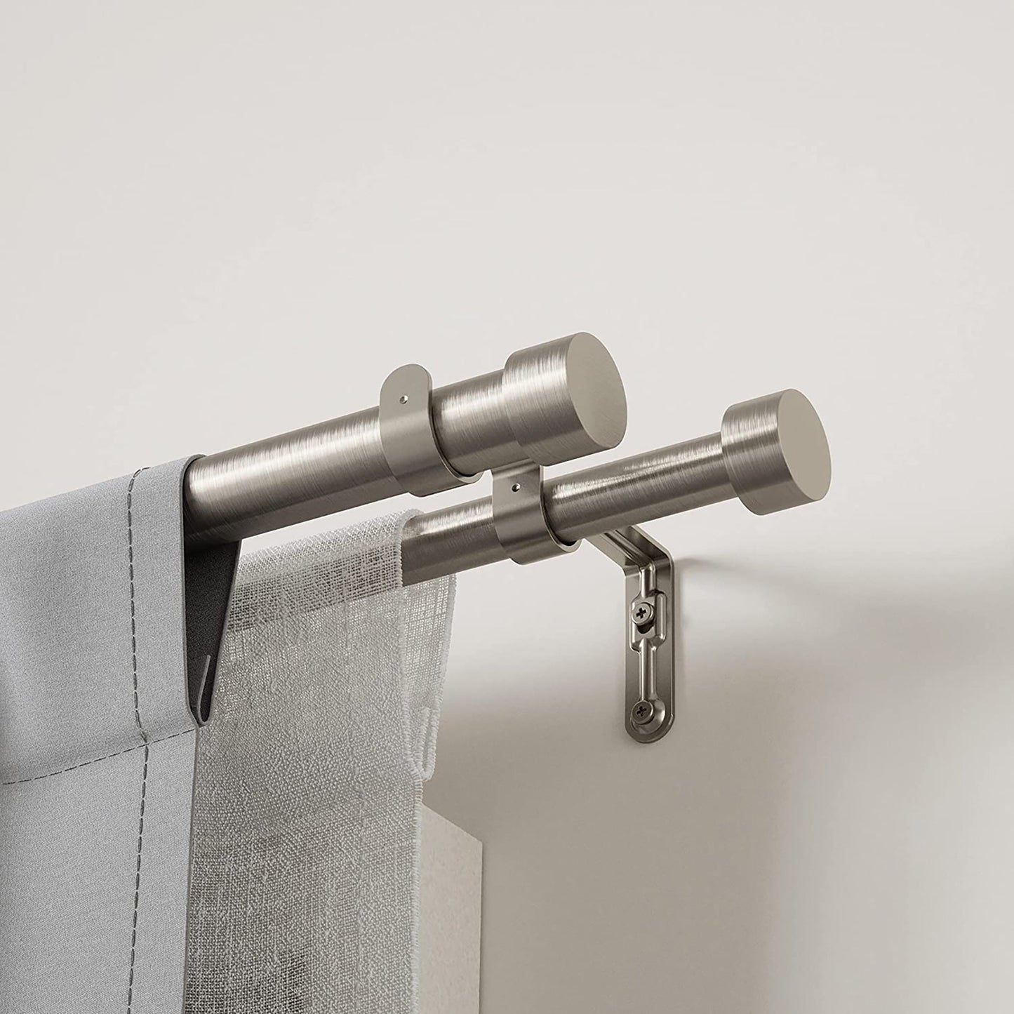 Double Curtain Rod Includes 2 Matching Finials Brackets and Hardware 1 Inch - Nickel