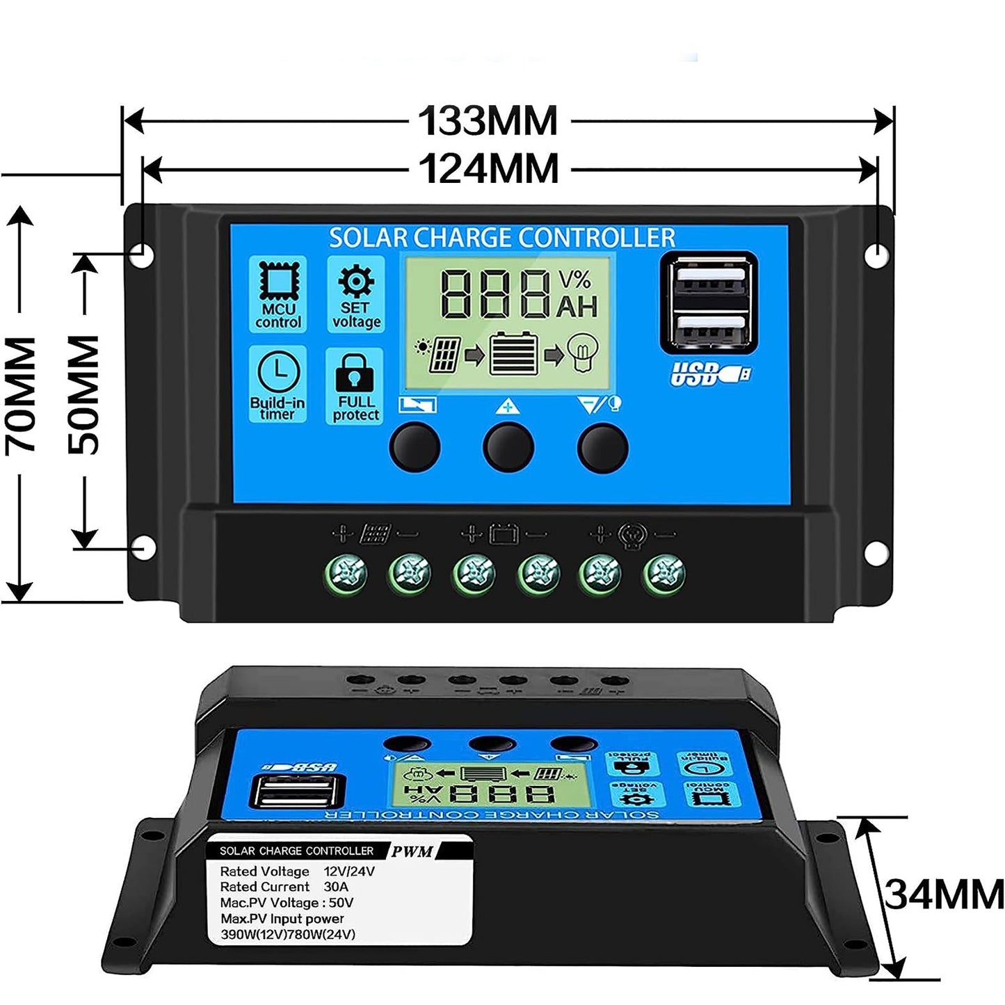 Multi Function Adjustable LCD Display Solar Panel Controller with 5V Dual USB Port Timer Setting