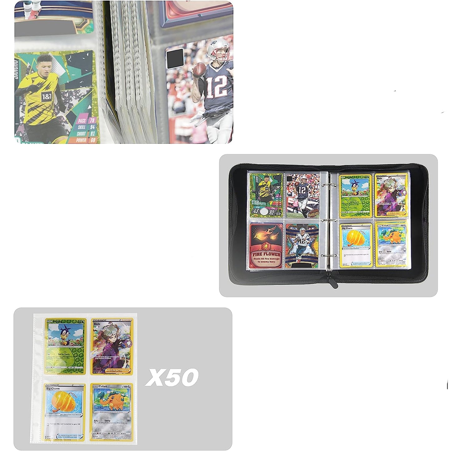 4-Pocket Pages Sleeves Card Binder Protector for PKMN Trading Cards 400 Pockets Card - Stripe Black